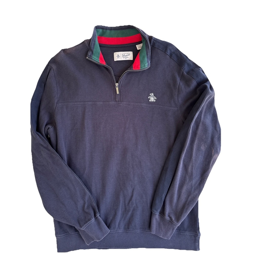 Original Penguin Mens XL Quarter Zip Pullover Navy Blue Mock Neck Golf